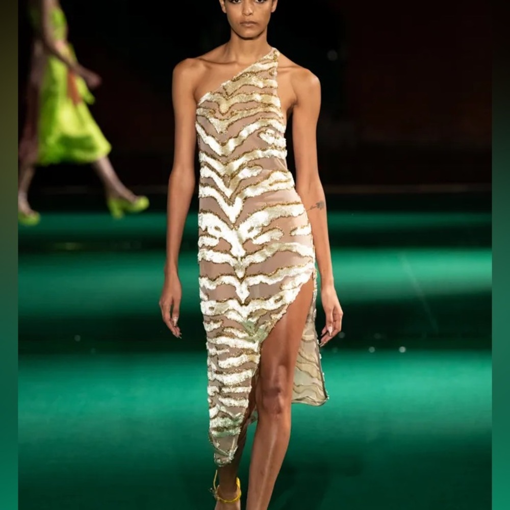 NWT Halpern Tiger Motif Pattern Evening Dress – Size FR 36 / US 4